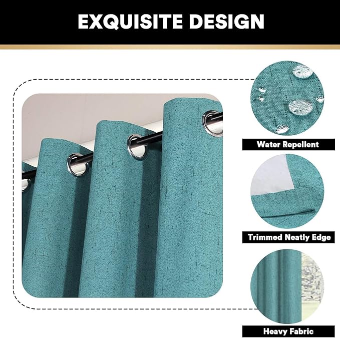 PrinceDeco 100% Blackout Curtains 108 Inches Long Thermal Insulated Textured Blackout Curtains 2 Panels Set Grommet Room Darkening Textured Curtains for Bedroom Living Room(52x108 inch,Teal Blue)