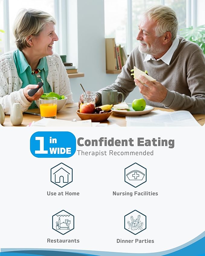 Adaptive Utensils (4-Piece Set) Weighted 7 oz - 42° Angled Utensils for Parkinson's Patients, Hand Tremors, Arthritis & Elderly - Eating Utensils for Elderly (Black: Right Handed)
