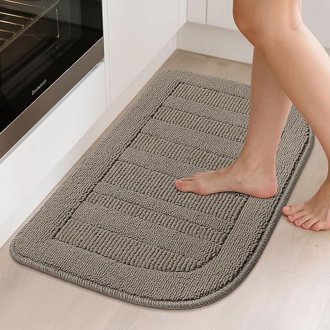 BEQHAUSE 30x18 Inch Kitchen Rug Mat Durable Kitchen Rugs Non-Slip Washable Absorbent Kitchen Mats for Floor Dirt-Resistant Semicircular Kitchen Mat (Taupe, 2PCS)