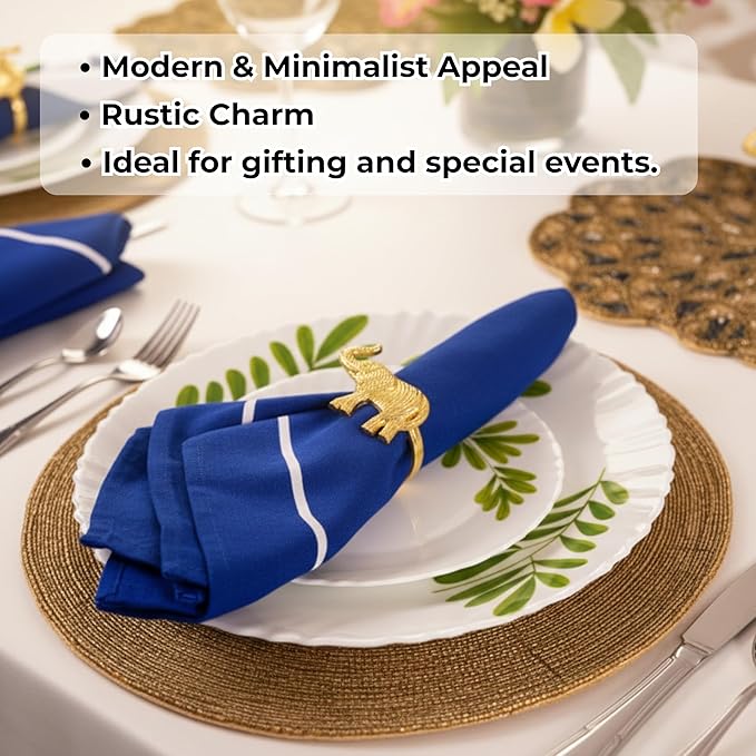 ALPHA Living HOME Metal Gold Napkin Rings Set of 12 - Elephant Napkin Holders, Table Decor, Wedding Decor, Party Supplies, Dining Accessories, Napkin Rings Holders for Gifting & Everyday Use