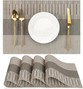 Placemats Set of 4, Vinyl Woven Place Mats Indoor Set of 4 Washable Wipeable PVC Table Mats Heat-Resistant Non Slip Placemat for Kitchen Dining Outdoor Table (Gray Dark Gray, Set of 4)