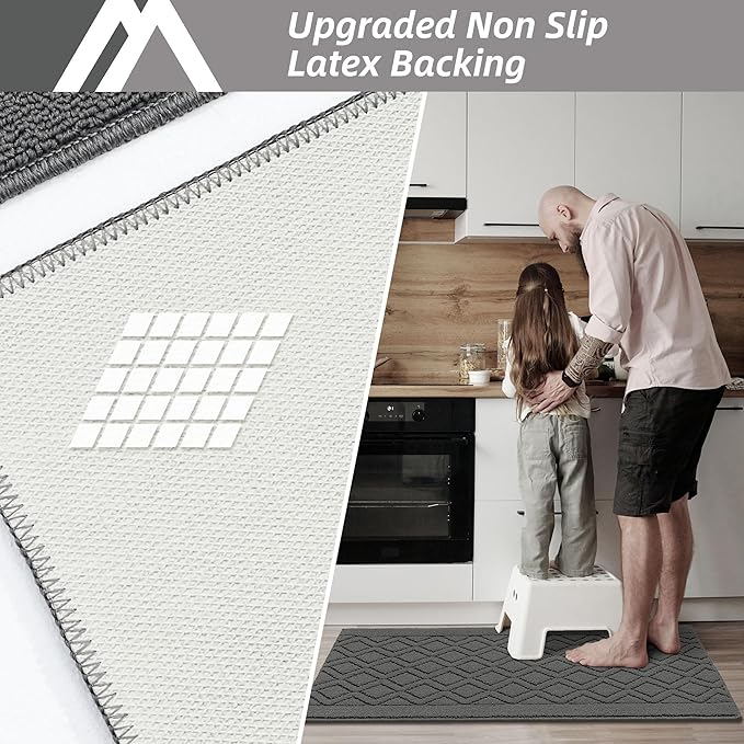 COSY HOMEER 60x24Inch/35X24Inch Kitchen Rugs Sets Non-Slip Washable Kitchen Mats for Floor Polypropylene Absorbent Kitchen Runner for Kitchen Sink Hallway Entryway(Grey)