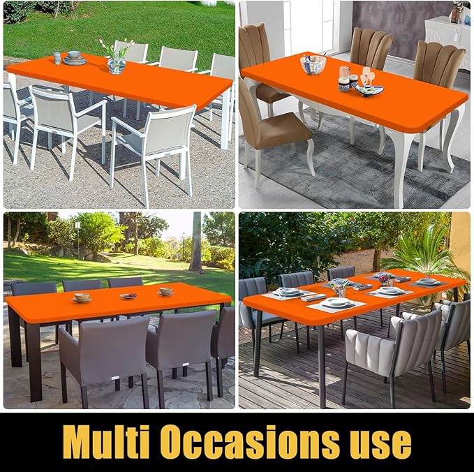 Smiry Rectangle Picnic Table Cloth, Waterproof Elastic Fitted Tablecloths for 5 Foot Tables, Washable Polyester Table Cover for Camping, Indoor and Outdoor (Orange, 30"x60")
