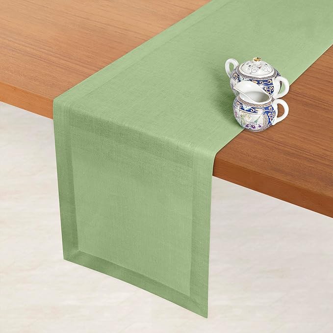 D'Moksha Homes Linen Sage Green Table Runner 108 Inches Long - 100% Pure Linen Dining Table Runner 14 x 108 Inch for Spring, St Patricks Day, Easter - Machine Washable