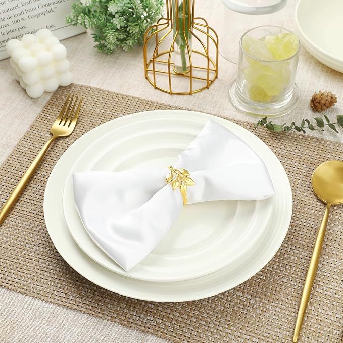 Gold Napkin Rings Set of 12, Shiny Zinc Alloy, Durable Polished Leaf Shaped Napkin Rings Fits Any Beautiful Table Decor for Christmas, Wedding, Party, Gift Idea for Elegant Table Settings