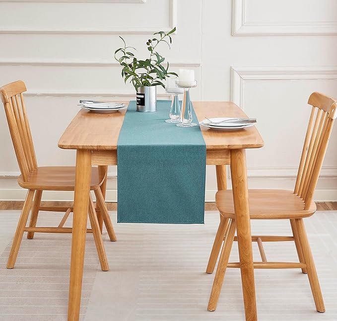 Dark Green Table Runner 13 x72 Inches Long, Cotton Linen Farmhouse Style Seasonal Table Linen for Kitchen Dining Coffee Table Parties Wedding Home Decor (13” x 72”, Dark Green)