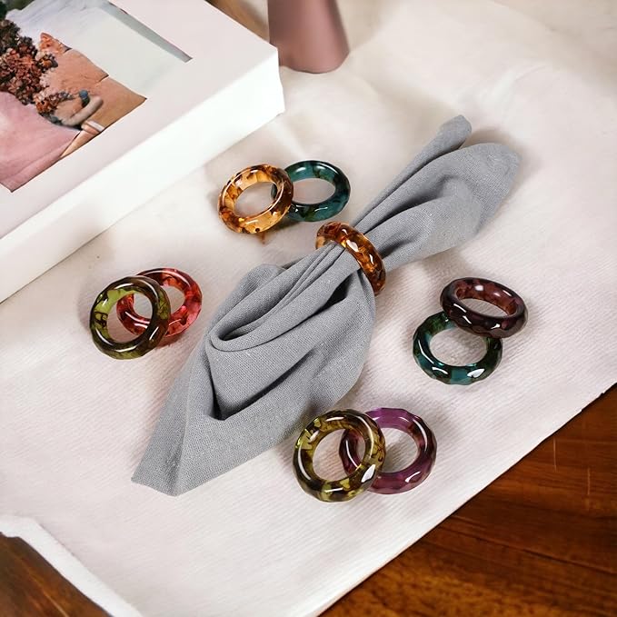 ALPHA Living HOME Spring Pastel Epoxy Napkin Rings - Set of 12 Multi-Color Epoxy Resin Napkin Holders for Modern Tabletop Decor, Perfect for Weddings, Parties, Special Events & Everyday Dining
