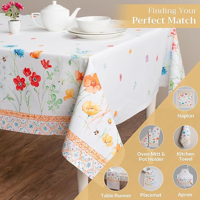 Maison d' Hermine Table Cloth Rectangle Table 100% Cotton 60 x 120 Inches Tablecloth Reusable Decorative for Dining Room Farmhouse Home Valentines Day Decorations Spring Summer - Summer Whisper