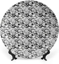 Ceramic Display Plate, Abstract Ceramic Hanging Decorative Plate, Monochrome Circles Dots Surreal Geometric Modern, 7 Inch, Living Room Kitchen Decoration Household, Grey Black White