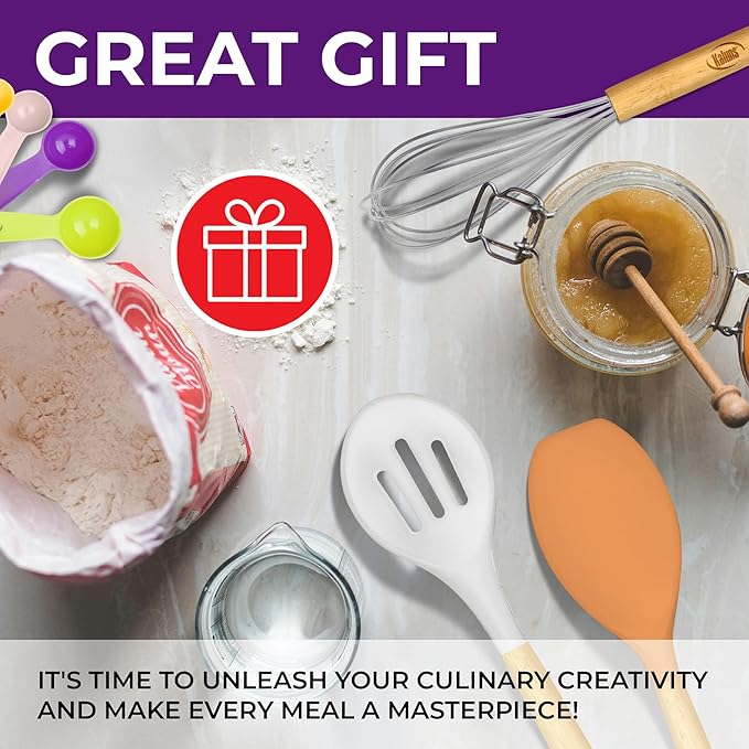Kitchen Utensils Set, 21 Wood and Silicone Cooking Utensil Set, Non-Stick and Heat Resistant Kitchen Utensil Set, Kitchen Tools