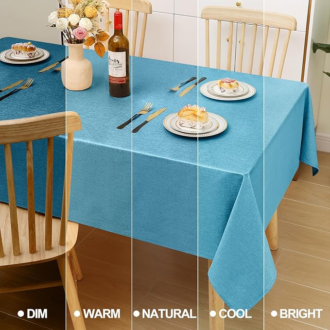 Smiry Rectangle Faux Linen Table Cloth, Waterproof Burlap Fabric Tablecloth, Washable Decorative Farmhouse Table Covers for Kitchen, Dining, Parties, 60x120, Teal