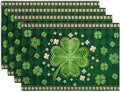 Green Shamrock St Patricks Day Placemats Set of 4 Lucky Clover Plaid Check Table Mat 12x18 Inch St. Patrick's Day Seasonal Holiday Place Mats Spring Linen Placemat for Party Kitchen Dining Decor