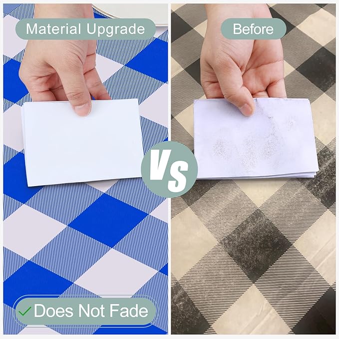 misaya Rectangle Waterproof Vinyl Table Cloth, Buffalo Flannel Backed Tablecloth, Wipeable Plastic Table Cover for Seaside, Picnic, Outdoor (60" x 84", White and Blue)