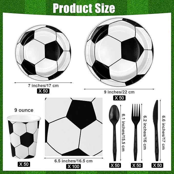 Kochorie 400 Pieces Soccer Disposable Party Tableware Sets Including Plates Cups Napkins Cutlery Serves 50 for Soccer Games Sports Birthday Party Decorations