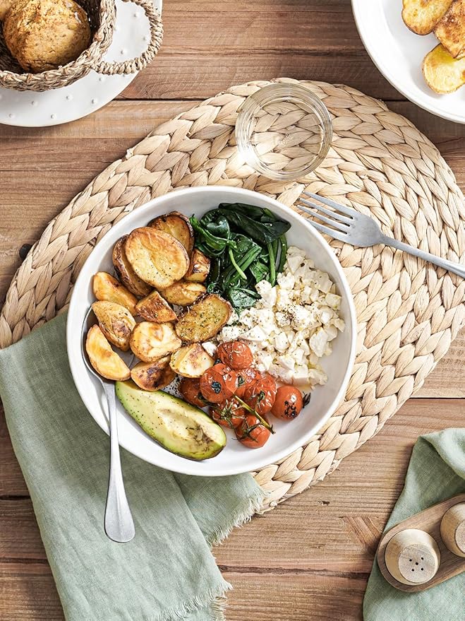 LE TAUCI Pasta Bowls 46oz, Large Salad Bowl, Ceramic Embossment Stoneware Serving Plate Bowl for Fruits, Noodle, Dinner, House-warming Wedding Present - 9 Inch, Set of 4, Arctic White