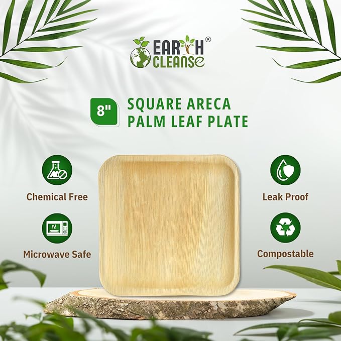 Palm Plates 10 Inch – Compostable Areca Leaf Square Plates (200 Count) | Biodegradable & Eco-Friendly | Like Bamboo Disposable Plates | Microwave & Oven Safe | USDA BioPreferred