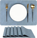 Blue Reversible Faux Leather Placemats – Set of 6 Waterproof, Heat-Resistant & Easy-to-Clean Table Mats for Modern Dining