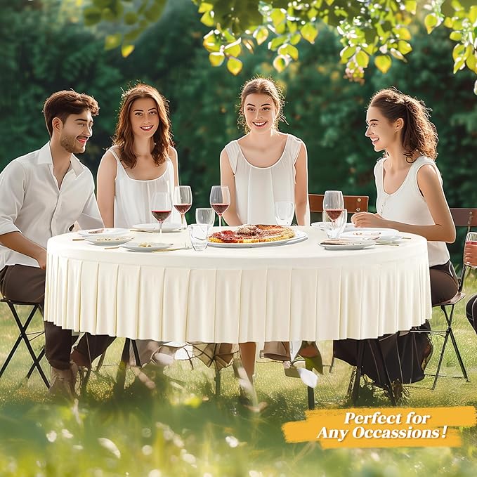 8 Pack Ivory Spandex Round Tablecloths for 72in Table, Stretchy Fitted 6FT Round Table Cloths, Wrinkle Free Table Cover with Skirt for Wedding Birthday Party Bridal Shower Banquet