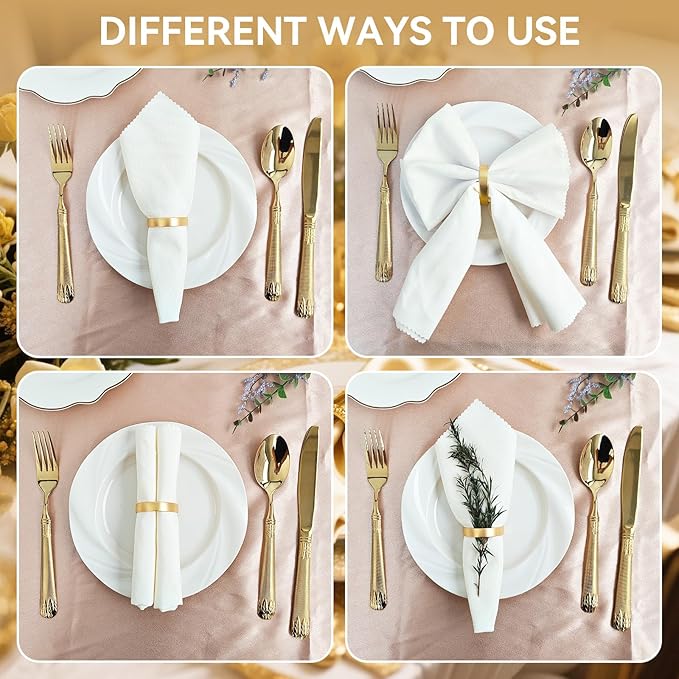 Gold Napkin Rings, Thanksgiving Christmas Napkin Rings Set of 12, Nickel-Plated Steel Table Decor for Festival Party - Horseshoe Shape