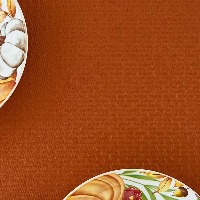 maxmill Weaved Texture Rectangular Tablecloth Water Resistance Antiwrinkle Spillproof Soft Fall Table Cloth for Dining Room, Thanksgiving Parties and Halloween Holiday Dinners, 70 x 108 Inch, Rust