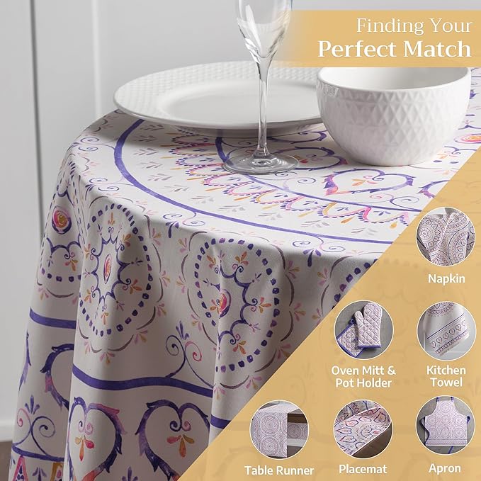 Maison d' Hermine Table Cloth Round Table 100% Cotton 63 Round Inches Tablecloth Reusable Decorative for Dining Room Farmhouse Home Valentines Day Decorations Spring Summer - Mandala