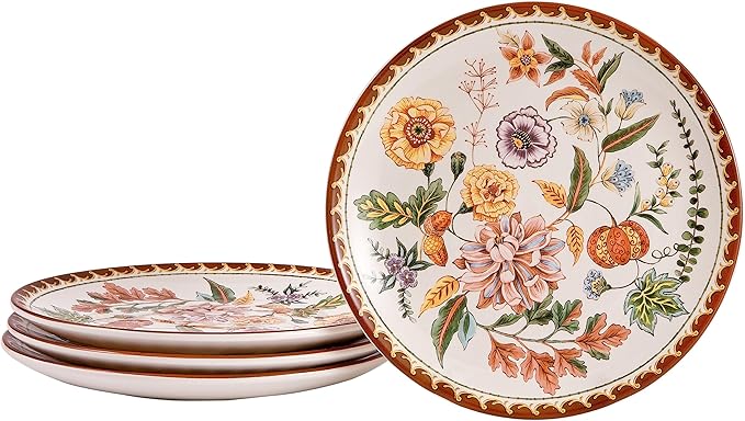 Bico Blooming Moment Salad Plates Set of 4, 8.75 Inch Ceramic Dessert Plates for Salad, Appetizer, Side Dishes, Microwave and Dishwasher Safe, Gift for Housewarming and Thanksgiving