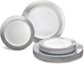 OCCASIONS 120 Plates Pack,(60 Guests) Premium Wedding Party Disposable Plastic Plates Set -60 x 10.25'' Dinner + 60 x 7.5'' Salad/Dessert (Princess White/Silver)