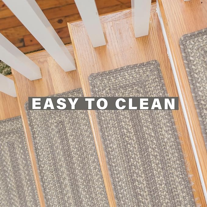 Homespice Grey Cloud Jute Braided Stair Treads for Wooden Steps, Warm Farmhouse Decor, Set of 13, Grey 8x28 Rectangle Rug for Stairs - Easy to Clean, Tightly Stitched and Durable