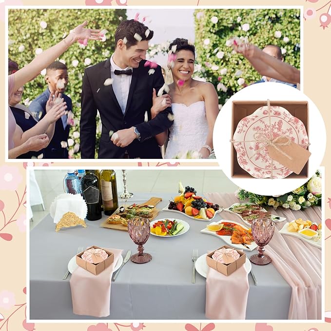 12 Pcs Wedding Favors for Guests Small Ceramic Bowl Bulk Gifts Set 3.3 Inch Floral Design Mini Dipping Sauce Dish with Card Box for Bridal Pooja Baby Shower Birthday Guest Gift (Pink)