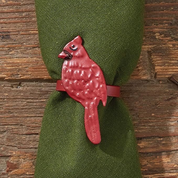 Park Designs Cardinal Napkin Ring Set of 4 | Red Aluminum Holiday Napkin Holders with Bird Motif | Festive Farmhouse & Christmas Table Decor | 3" H x 2" W x 2" D
