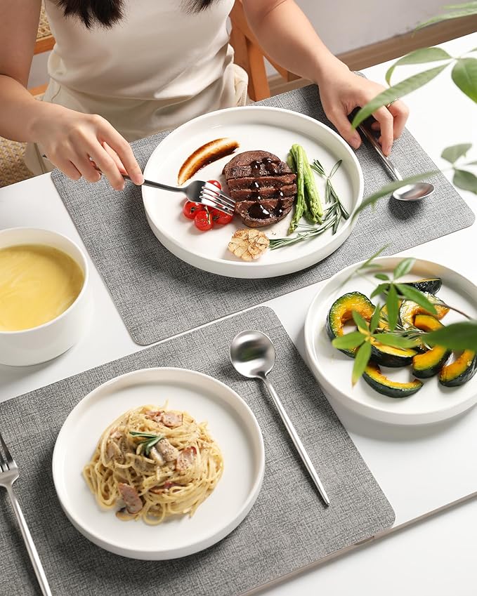 Sweejar Porcelain Dinnerware Sets for 4, 12 Pieces Ceramic Plates and Bowls Set, Classic Modern Simple Kitchen Dinner Dining Ware Set, Dishwasher and Microwave Safe Dishes Sets(Pure White)