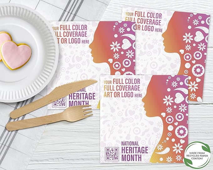 Custom Luncheon Napkins - Personalized Recycled Paper Content Napkins - Eco-friendly & Full-Color Digital Printed - Events & Celebrations - Pack of 50 - Diamond Edge Embossed Full Coverage, 6.5"x 6.5"