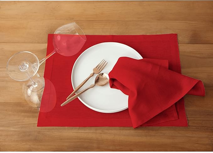 Solino Home Red Linen Napkins Set of 6-100% Pure Linen Cloth Washable Dinner Napkins 20 x 20 Inch for Valentines, Winter - Fete