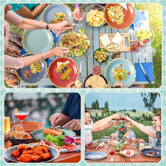 96 Pcs Blue and Orange Fall Paper Plates 9 Inch Gradient Scalloped Paper Plates Disposable Dinner Dessert for Birthday Wedding Bridal Party Supplies, 6 Colors