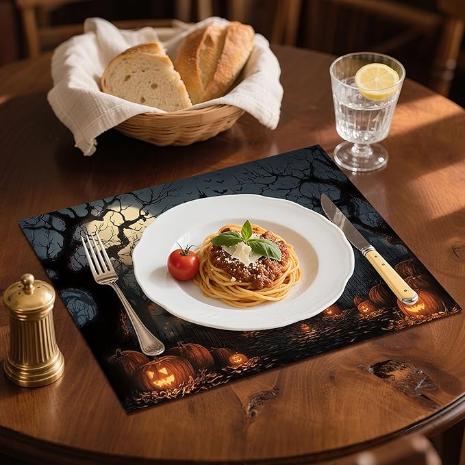 Halloween Horror Castle Placemats Set of 4 Washable Table Place Mats for Dining Kitchen Party Decor