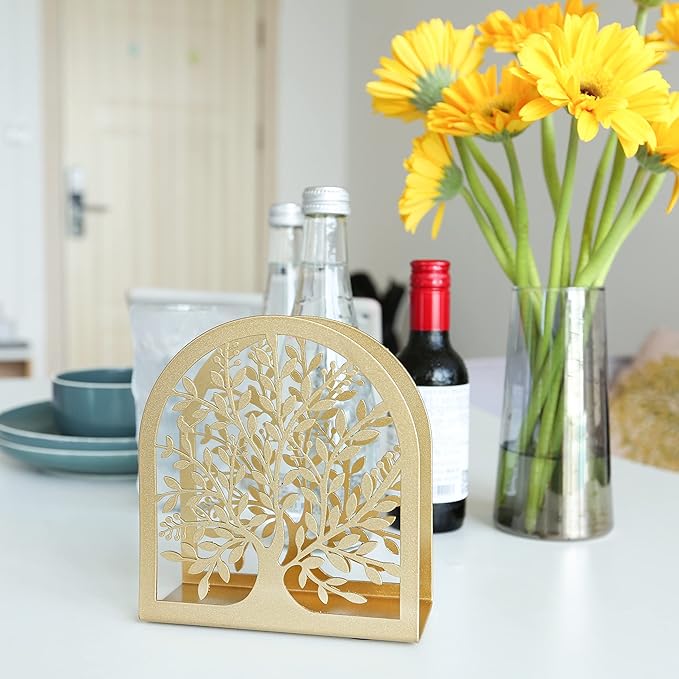 Napkin Holder For Tables Kitchen Farmhouse Restaurant Outdoor Use Rustic Napkin Holders Gold (Tree of Life)