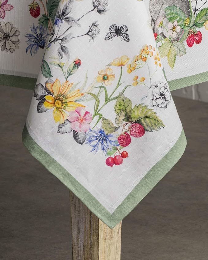 Maison d' Hermine Table Cloth Rectangle Table 100% Cotton 70 x 90 Inches Tablecloth Reusable Decorative for Dining Room Farmhouse Home Valentines Day Decorations Spring Summer - Printemps