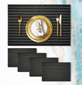 Placemats Set of 4 Vinyl Washable Black White Placemats, 18"x12" Wipeable Heat-Resistant Non-Slip Easy Clean Table Mats Ideal for Dining Table Table Runner and Outdoor (4, Black White Stripe Black)