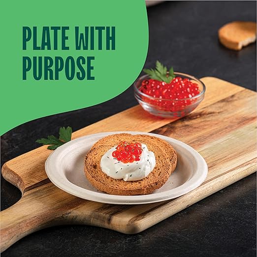 100% Compostable Paper Plates 7 Inch [1000 Count] Heavy-Duty Dessert Plates - Natural Brown Color Unbleached Bagasse - Eco-Friendly Disposable Biodegradable Sugarcane Plates - [Bulk Case 8/125 Pack]