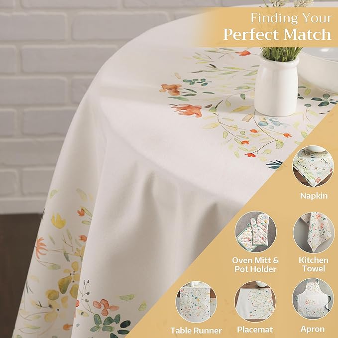Maison d' Hermine Table Cloth Round Table 100% Cotton 63 Round Inches Tablecloth Reusable Decorative for Dining Room Farmhouse Home Valentines Day Decorations Spring Summer - Colmar