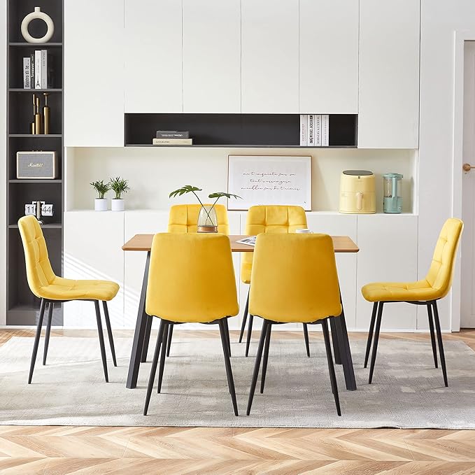 Set of 6 Upholstered Home Chair Armless Ergonomic Dining Chair with Back Design,Soft Cushion Living Room Chair with Metal Legs for Dining Room,Stores,Kitchen