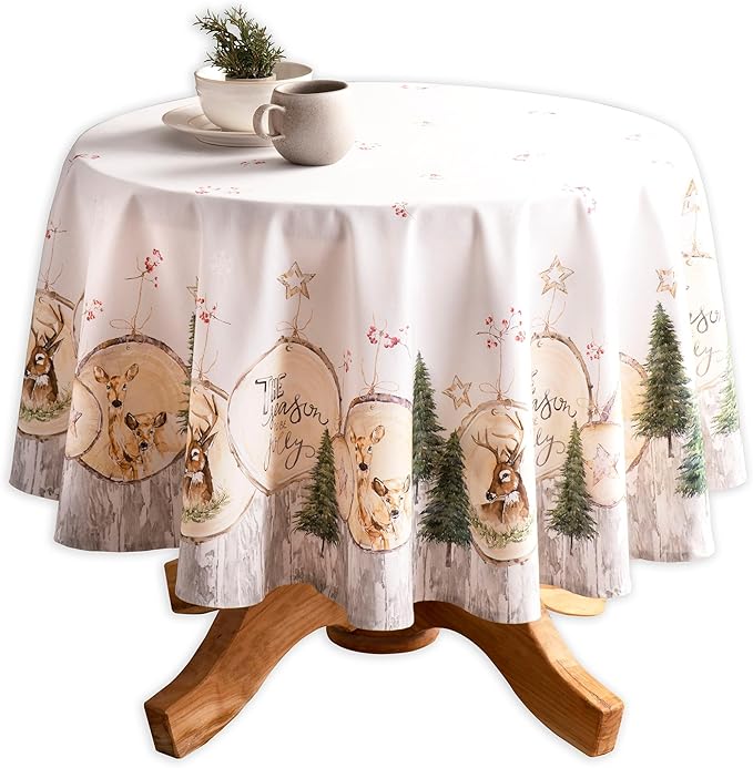 Maison d' Hermine Table Cloth Round Table 100% Cotton 63 Inches Fall Tablecloth Reusable Everyday Use for Thanksgiving Christmas Decorations Dining Farmhouse Party (Mountain Life)