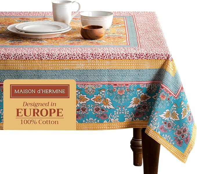 Maison d' Hermine Table Cloth Rectangle Table 100% Cotton 54 x 72 Inches Tablecloth Reusable Decorative for Dining Room Farmhouse Home Valentines Day Decorations Spring Summer - Marquise