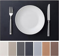Faux Leather Placemats Set of 6 Vinyl Washable Wipeable Table Mats for Kitchen Dining Table Heat Resistant Waterproof Modern Indoor/Outdoor Placemats Non-Slip Easy Clean Place Mats (Black)