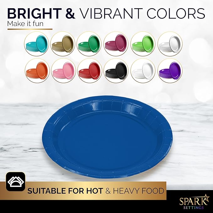 Disposable Paper Plates Royal Blue, 7 Inch Paper Dessert Plates, Strong and Sturdy Disposable Plate for Party, Dinner, Holiday, Picnic, or Travel Party Plate, Pack of 50