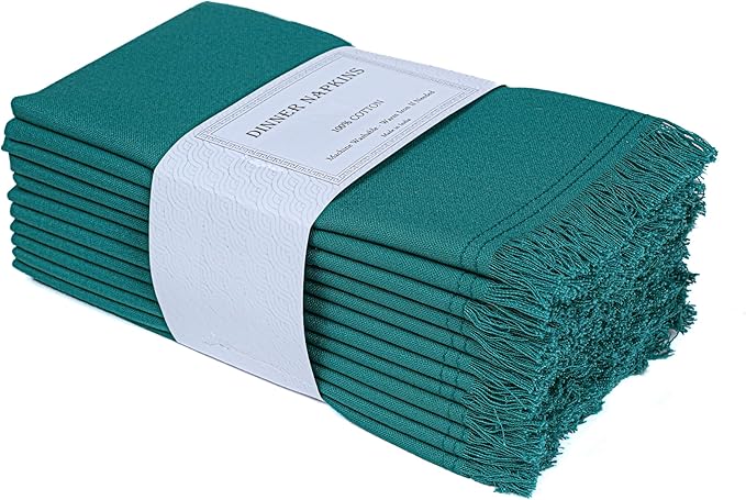 Bedding Craft Cotton Cloth Dinner Napkins Set of 12 – 18x18 Teal with Frayed Selvedge Edges – Machine Washable Reusable Fabric Napkins for Weddings, Baby Showers, Parties & Table Décor