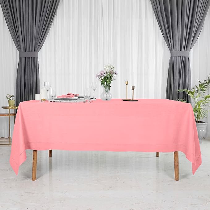 D'Moksha Homes Dusty Pink Linen Tablecloth 60 x 108 Inch - 100% Pure Linen Pink Table Cloth for Rectangle Tables - Classic Hemstitch, Machine Washable Tablecloth for Valentines, Spring, Easter