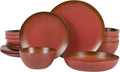 Bloomhouse - Two Time Oprah's Favorite Things Winner - Palermo Sun Double Bowl Stoneware Reactive Glaze Plates and Bowls Dinnerware Set - Paprika Red, Service for Four (16pcs)