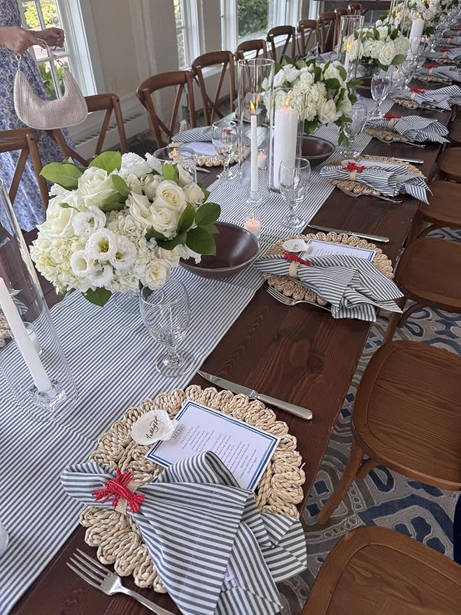 11.8" Set of 4 Round Corn Husk Placemats | Boho Woven Rattan Table Mats | Farmhouse Wicker Spring Plate Chargers Like Water Hyacinth, Seagrass for Wedding, Party, Christmas, Events
