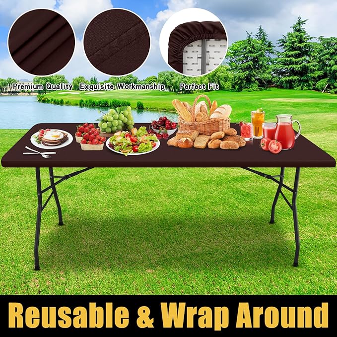 Smiry Rectangle Picnic Table Cloth, Waterproof Elastic Fitted Tablecloths for 4 Foot Tables, Washable Polyester Table Cover for Camping, Indoor and Outdoor (Coffee, 30"x48")